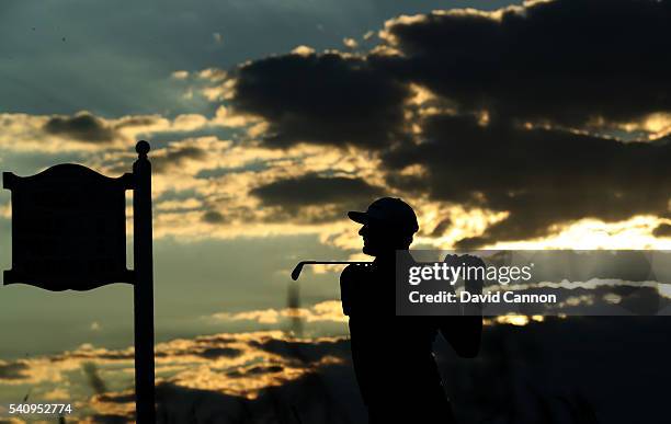 Dustin Johnson of the United States hits his tee shot on the eighth hole during the second round of the U.S. Open at Oakmont Country Club on June 17,...