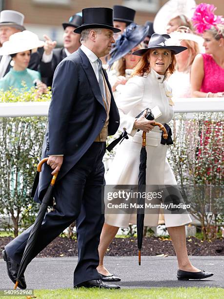 Prince Andrew, Duke of York and Sarah Ferguson, Duchess of York attend day 4 of Royal Ascot at Ascot Racecourse on June 17, 2016 in Ascot, England.