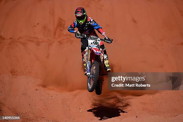 Caleb Auricht competes during the 2016 Finke Desert Race on June 13, 2016 in Alice Springs, Australia.