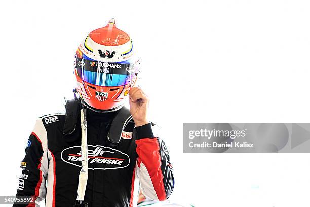 Fabian Coulthard driver of the DJR Team Penske Ford Falcon FGX during qualifying for the V8 Supercars Darwin Triple Crown at Hidden Valley Raceway on...