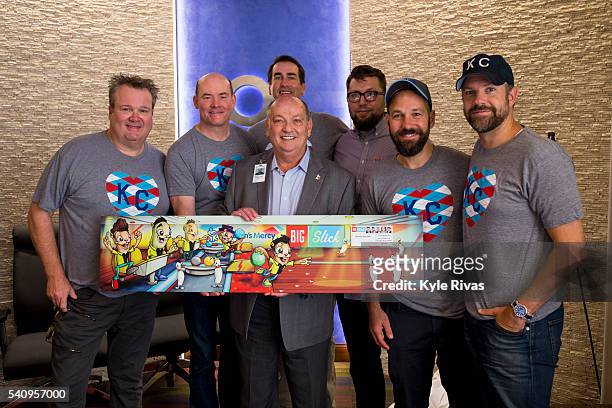 Dr. Randall O'Donnell President and Chief Executive Officer of Children's Mercy Hospital presents an mural made in honor of Eric Stonestreet, David...
