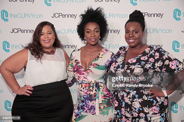 Co-Founders of TheCurvyCon Chastity Garner and CeCe Olisa pose with fitness guru Anowa Adjah during TheCurvyCon 2016 at Metropolitan Pavilion West on...