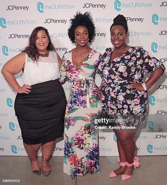 Co-Founders of TheCurvyCon Chastity Garner and CeCe Olisa pose with fitness guru Anowa Adjah during TheCurvyCon 2016 at Metropolitan Pavilion West on...