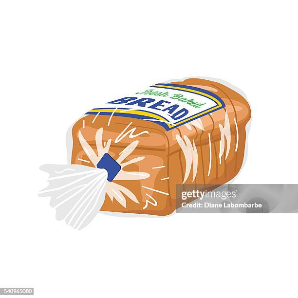 loaf of sliced bread in a plastic wrapper - bread stock illustrations