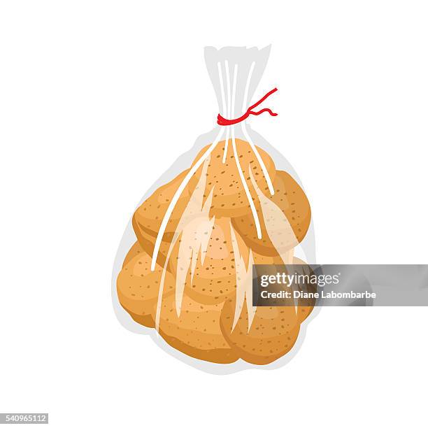 clear plastic bag of potatoes - sack stock illustrations