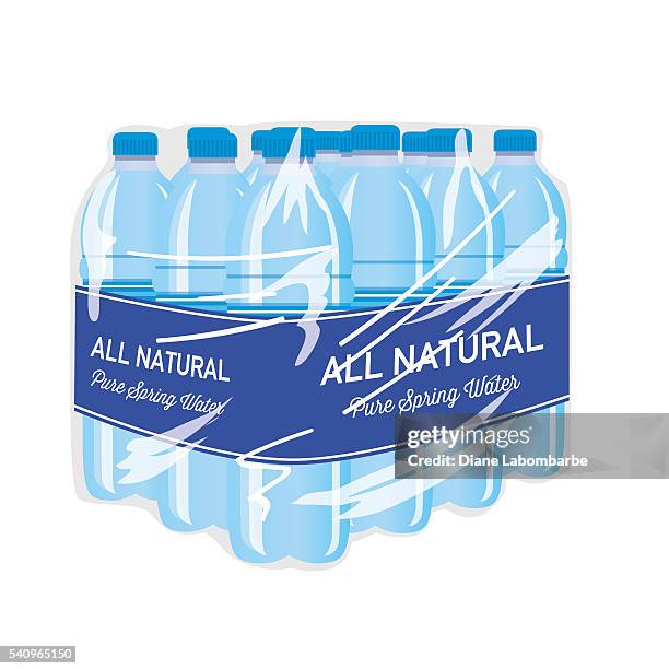 case of bottled water with blue label - pet bottle stock illustrations