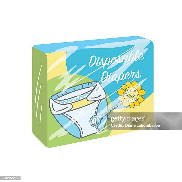 case of baby diapers with label - baby wrapped in bubble wrap stock illustrations