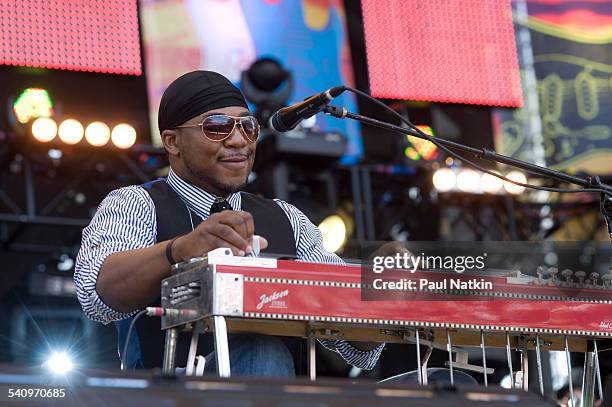 American musicians Robert Randolph and Joe Bonamassa perform onstage at Eric Clapton's Crossroads Guitar Festival at Toyota Park, Bridgeview,...