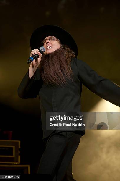 American musician and comedian Weird Al Yankovic, in costume , as he performs onstage at the Star Plaza Theater, Merrillville, Indiana, July 9, 2010.