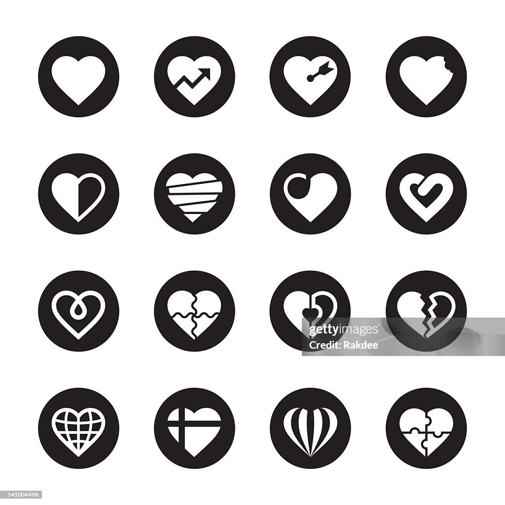 Heart Icons Set 2 - Black Circle Series