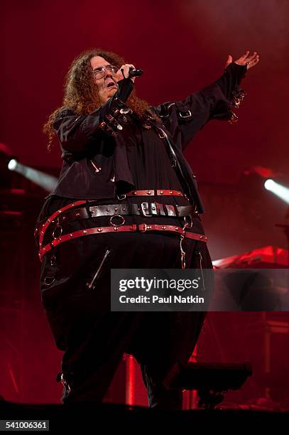 American musician and comedian Weird Al Yankovic, in a fat suit costume, performs onstage at the Star Plaza Theater, Merrillville, Indiana, July 9,...