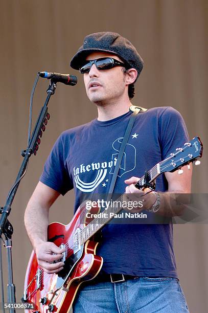 American musician Jakob Dylan, of the Wallflowers, plays guitar as he performs onstage, Chicago, Illinois, July 4, 2003.