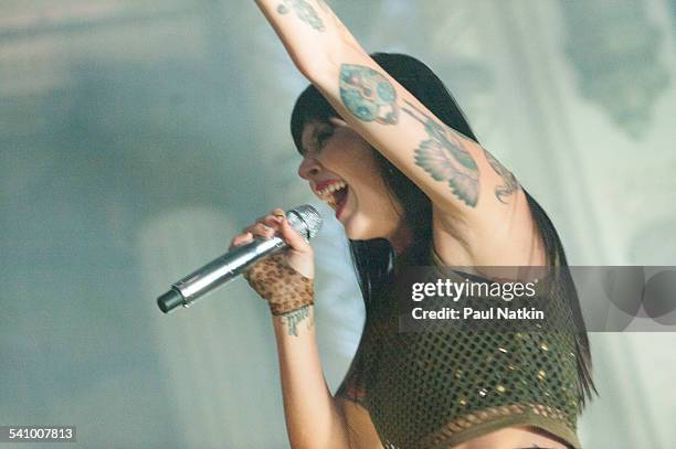 American singer Alexis Krauss, of the rock band Sleigh Bells, performs onstage at the Metro, Chicago, Illinois, November 6, 2013.