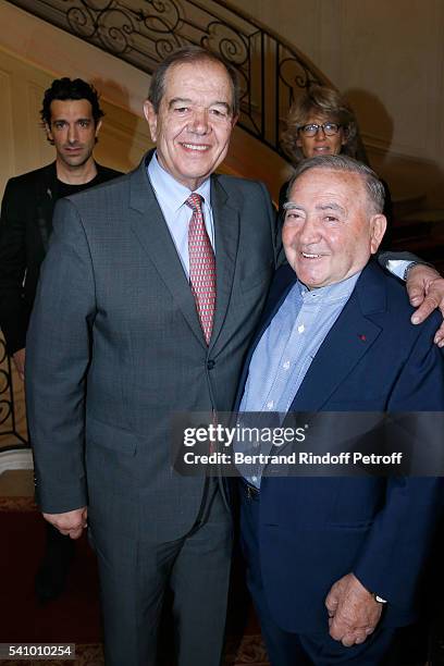 Politician Patrick Ollier and Levon Sayan attend Levon Sayan receives Insignia of "Commandeur de l'Ordre National du Merite" at Hotel d'Evreux on...