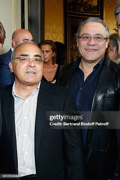Michel Acaries and his brother Louis Acaries attend Levon Sayan receives Insignia of "Commandeur de l'Ordre National du Merite" at Hotel d'Evreux on...