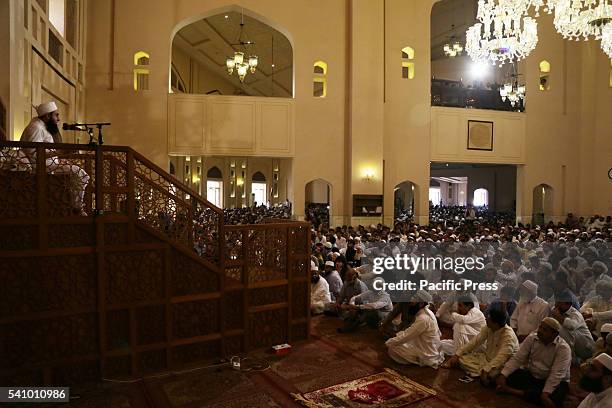 Pakistani religious leader Molana Tariq Jameel addressing during Second Namaz-e-Juma of Holy Fasting Month of Ramzan-ul-Mubarak at 7th largest Bahria...