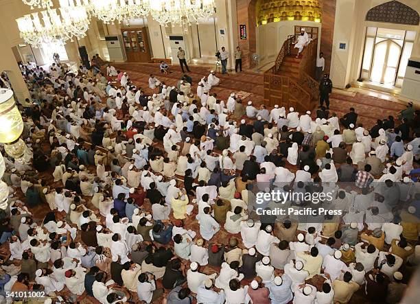 Pakistani religious leader Molana Tariq Jameel addressing during Second Namaz-e-Juma of Holy Fasting Month of Ramzan-ul-Mubarak at 7th largest Bahria...