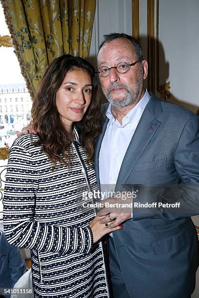 Jean Reno and his wife Zofia attend Levon Sayan receives Insignia of "Commandeur de l'Ordre National du Merite" at Hotel d'Evreux on June 14, 2016 in...