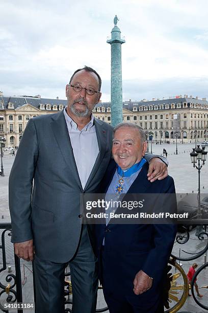 Jean Reno and Levon Sayan attend Levon Sayan receives Insignia of "Commandeur de l'Ordre National du Merite" at Hotel d'Evreux on June 14, 2016 in...
