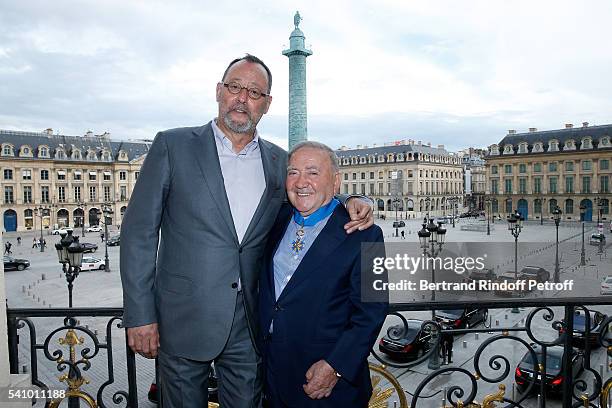 Jean Reno and Levon Sayan attend Levon Sayan receives Insignia of "Commandeur de l'Ordre National du Merite" at Hotel d'Evreux on June 14, 2016 in...