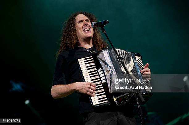 American musician and comedian Weird Al Yankovic plays an accordion as he performs onstage at the Star Plaza Theater, Merrillville, Indiana, July 9,...