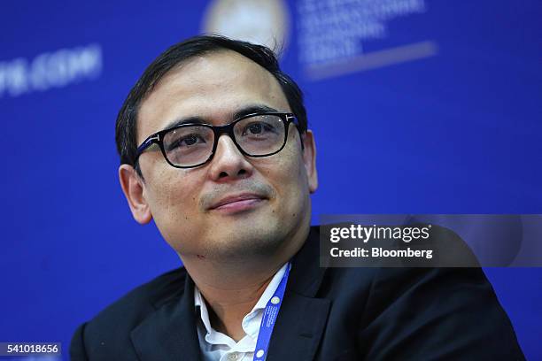 Sergey Solonin, chief executive officer of Qiwi Plc, pauses during a panel session on the closing day of the St. Petersburg International Economic...