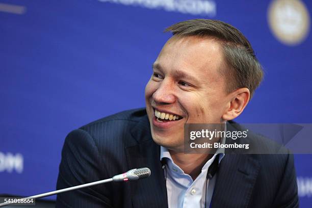 Ruslan Yunusov, chief executive officer of Quantum Center, reacts during a panel session on the closing day of the St. Petersburg International...