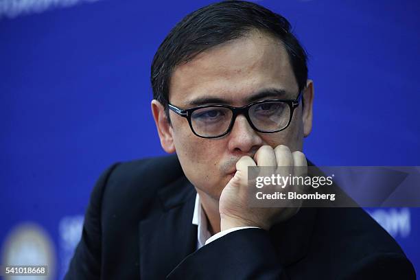 Sergey Solonin, chief executive officer of Qiwi Plc, pauses during a panel session on the closing day of the St. Petersburg International Economic...