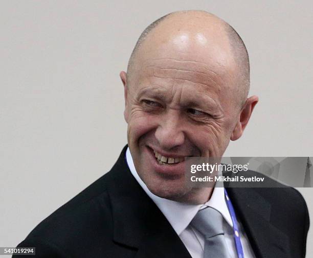 Russian billionaire and businessman, Concord catering company owner Yevgeny Prigozhin is seen during the Saint Petersburg International Economic...