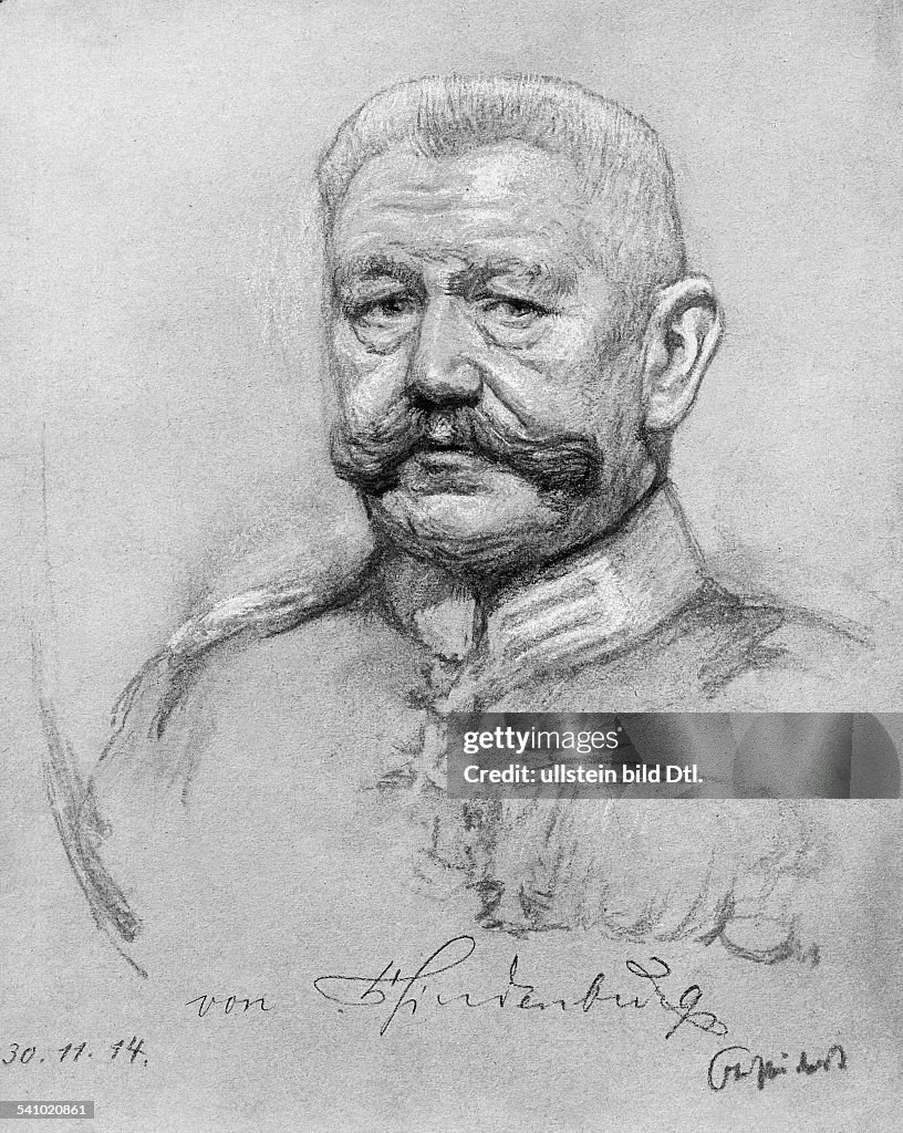 Hindenburg, Paul von *02.10.1847-02.08.1934+Officer, Politician, President, GermanyPortrait, drawing by Otto Heichert- Photographer: Hermann Boll- Published by: 'Berliner Illustrirte Zeitung' 51/1914Vintage property of ullstein bild