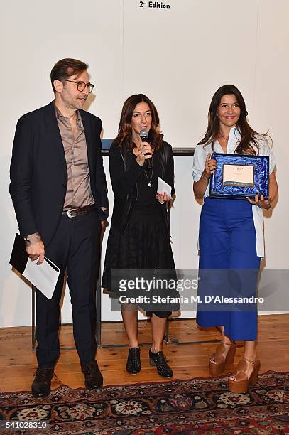 Designer Federica Tosi , Antonella Bruno and Mario dell'Oglio attend Lancia Time Award Ceremony during Milan Men's Fashion Week SS17 on June 18, 2016...