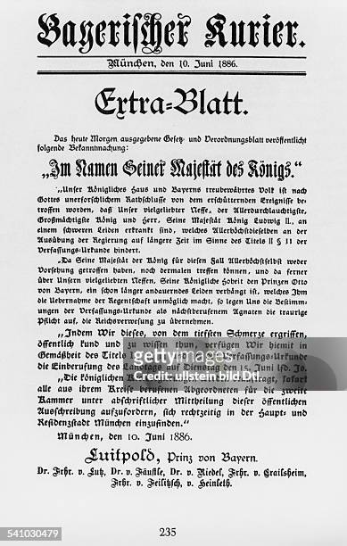 Ludwig II. Von Bayern *25.08.1845-13.06.1886+Koenig von Bayern- Extrablatt anlaesslich der Abdankung des Koenigs- 10.06.1886