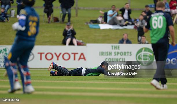 Dublin , Ireland - 16 June 2016; Wicketkeeper Gary Wilson of Ireland catches Dinesh Chandimal of Sri Lanka off a delivery form Barry McCarthy during...