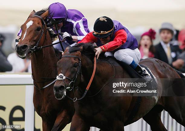 Olivier Peslier riding Dartmouth wins the Hardwicke Stakes on day 5 of Royal Ascot at Ascot Racecourse on June 18, 2016 in Ascot, England.
