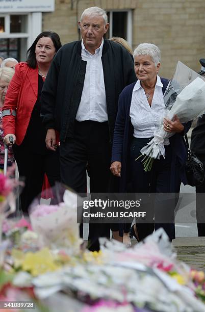 Jean and Gordon Leadbeater, the parents of murdered Labour MP Jo Cox, arrive at the memorial of floral tributes left to Jo near to the location where...