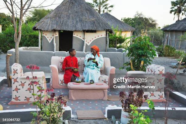 women having tea at planet baobab in botswana - botswana bildbanksfoton och bilder