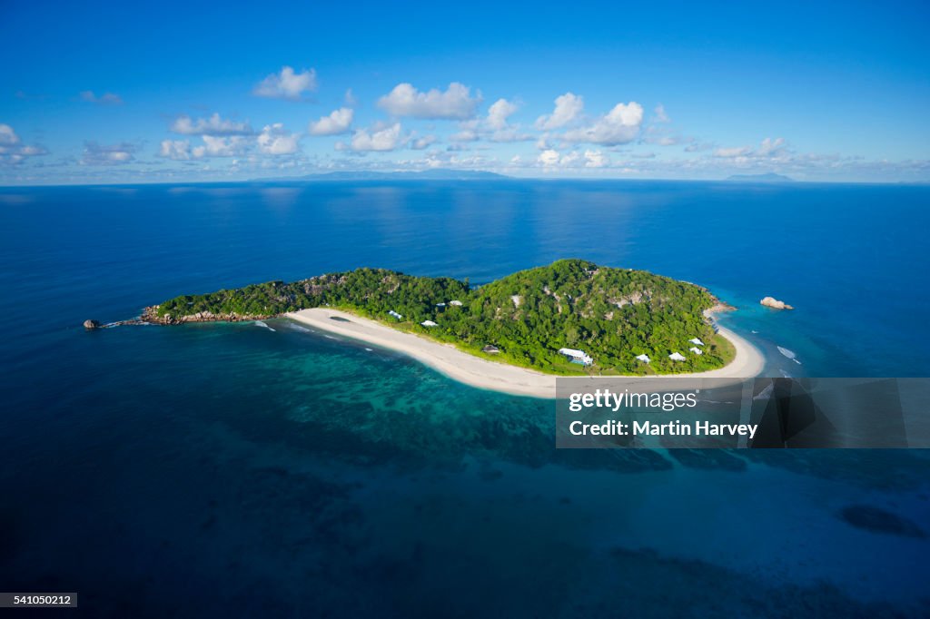 Aerial view of Cousine island.Seychelles
