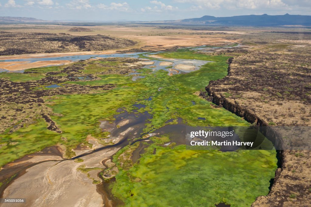 Aerial view of Suguta River in the Great Rift Valley. Kenya