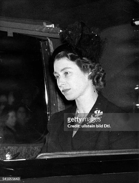 7th February 1952: Queen Elizabeth II on her return to London from Kenya, following the death of her father, King George VI. She was proclaimed...