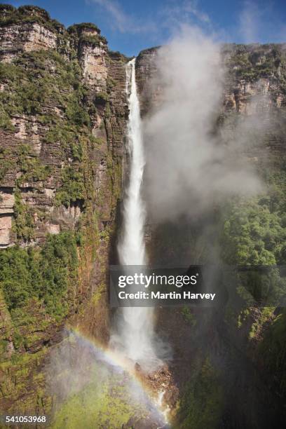 aerial view of waterfall - angel falls stock pictures, royalty-free photos & images