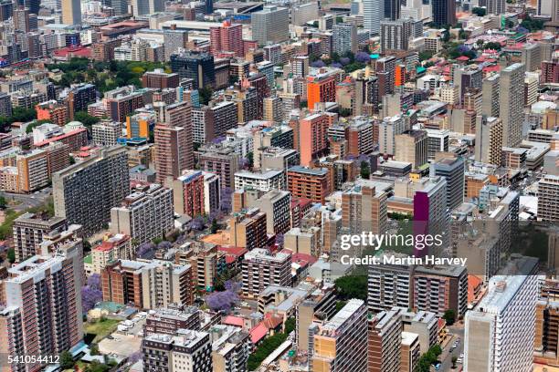 aerial view of high-rise office buildings, johannesburg, south africa - johannesburg stockfoto's en -beelden