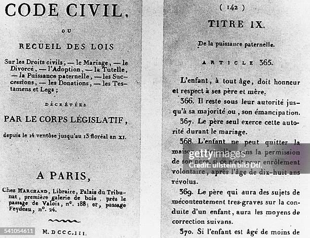 Napoleon Bonaparte*1769-1821+Kaiser von Frankreich 1804-1814/15- Code Civil Paris 1803, Titrelseite und Seite 142