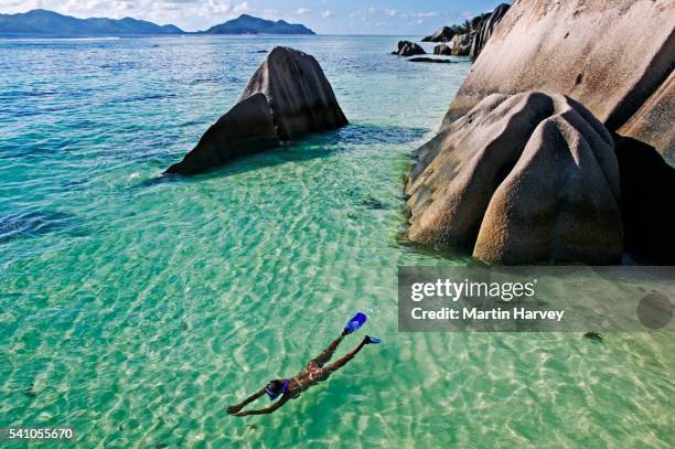 woman snorkeling - seychelles stock pictures, royalty-free photos & images