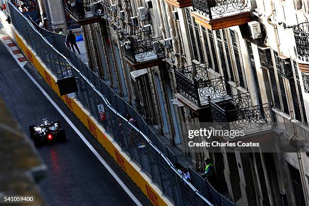 Romain Grosjean of France driving the Haas F1 Team Haas-Ferrari VF-16 Ferrari 059/5 turbo on track during qualifying for the European Formula One...