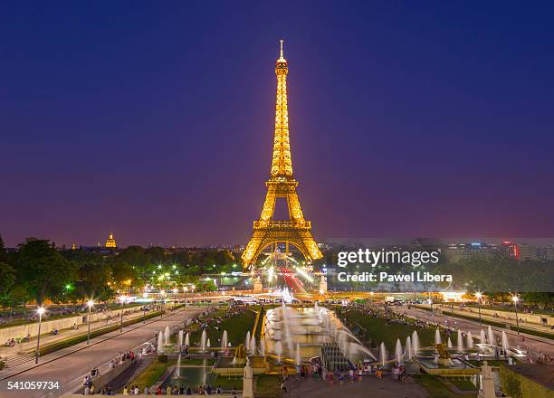 Eiffel Tower at night seen from The Esplanade du Trocadero, Paris, France