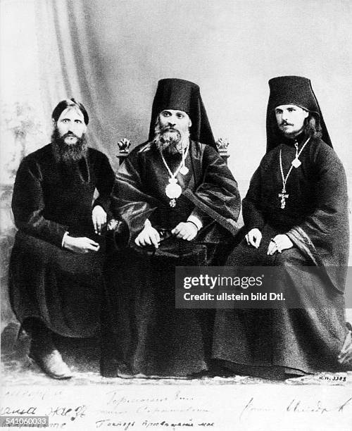 Grigori Rasputin *22.01.1869-+monk, faith healer, Russia Rasputin , with Bishop Hermogen and Iliodor. No date