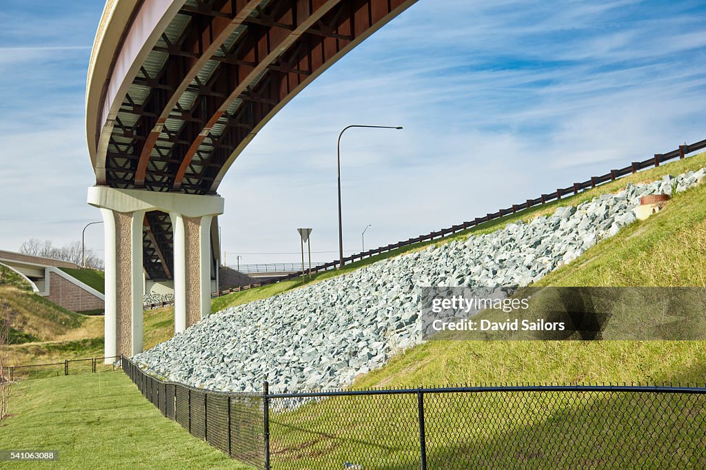 Splinter Ramp Interstate Highway Interchange Showing Curved Steel Girders And Riprap High-Res ...