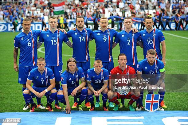 Team of Iceland in line up during the UEFA EURO 2016 Group F match between Iceland and Hungary at Stade Velodrome on June 18, 2016 in Marseille,...