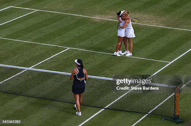 Vania King of United States and Alla Kudryavtseva of Russia celebrate victory in their women's doubles semi final match against Hao-Ching Chan and...