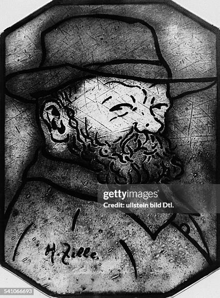Heinrich Zille, painter, Germany - artwork: Picture series of Glass paintings - self-portrait - date unknown